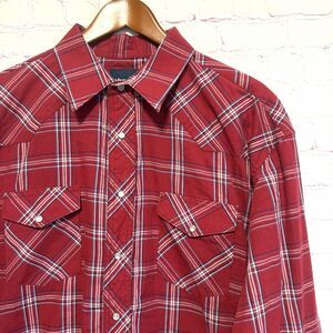 Wrangler Western Mens Size XL Shirt Red Plaid Pearl Snap Button Up Cowboy 17.5